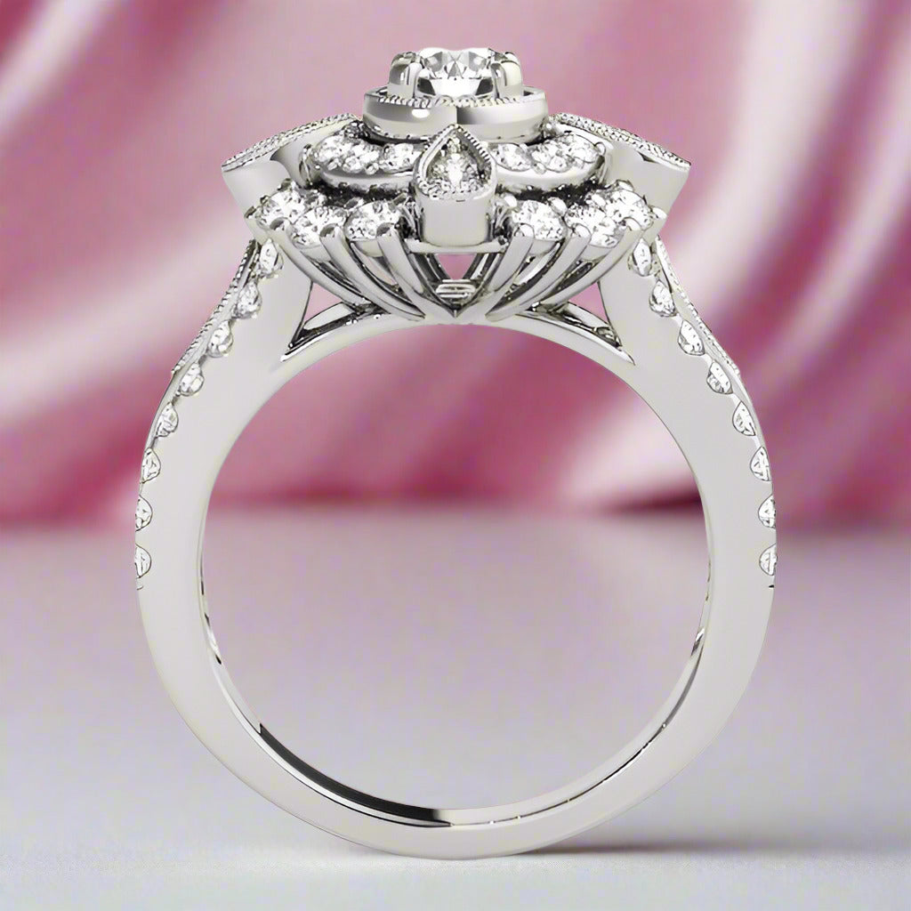 0.5 Ct Diamond Double Halo Engagement Ring-Black Diamonds New York