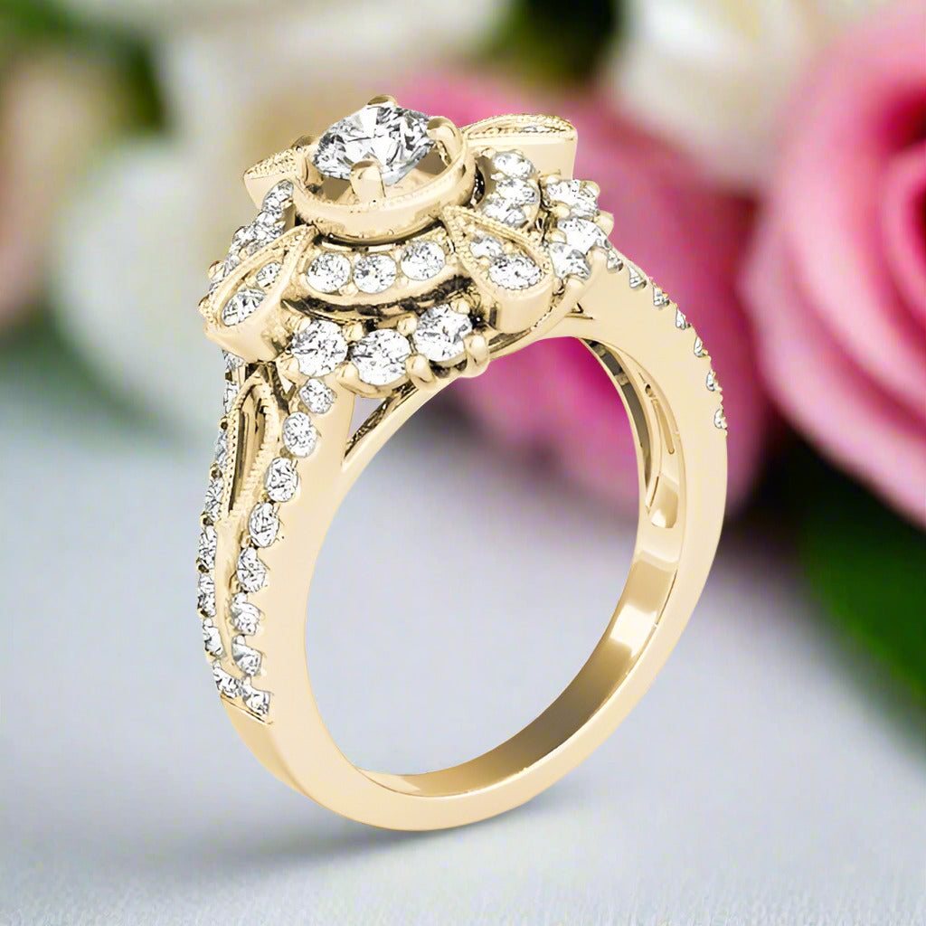 0.5 Ct Diamond Double Halo Engagement Ring-Black Diamonds New York