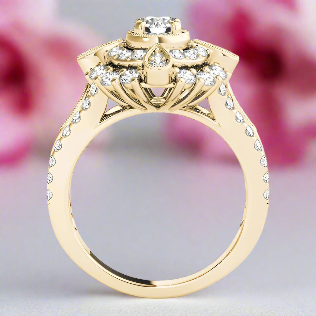 0.5 Ct Diamond Double Halo Engagement Ring-Black Diamonds New York