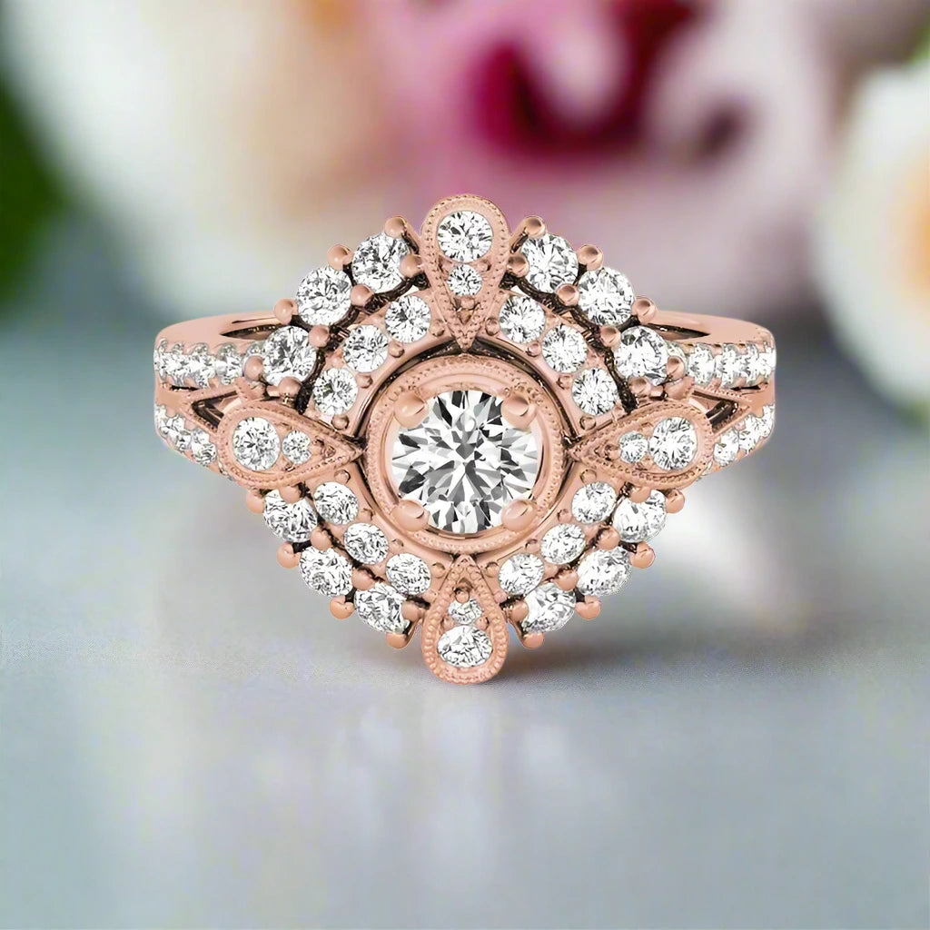 0.5 Ct Diamond Double Halo Engagement Ring-Black Diamonds New York