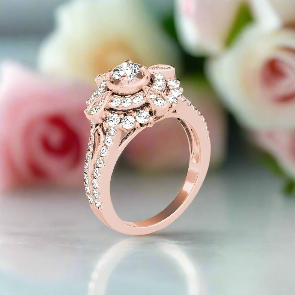 0.5 Ct Diamond Double Halo Engagement Ring-Black Diamonds New York