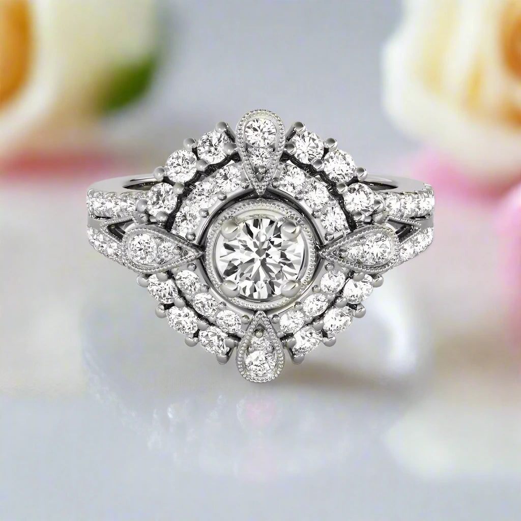 0.5 Ct Diamond Double Halo Engagement Ring-Black Diamonds New York