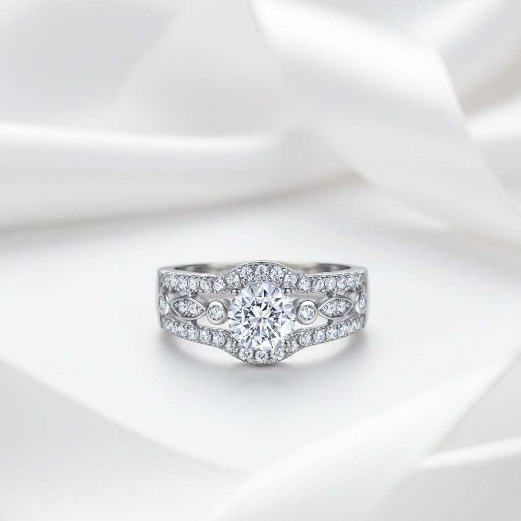 0.8 Ct Round Cut Diamond Option Engagement Ring-Black Diamonds New York