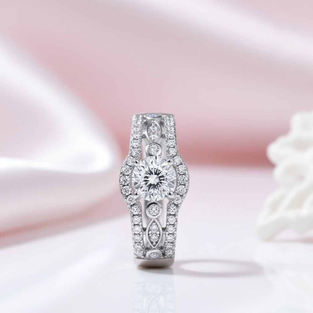 0.8 Ct Round Cut Diamond Option Engagement Ring-Black Diamonds New York