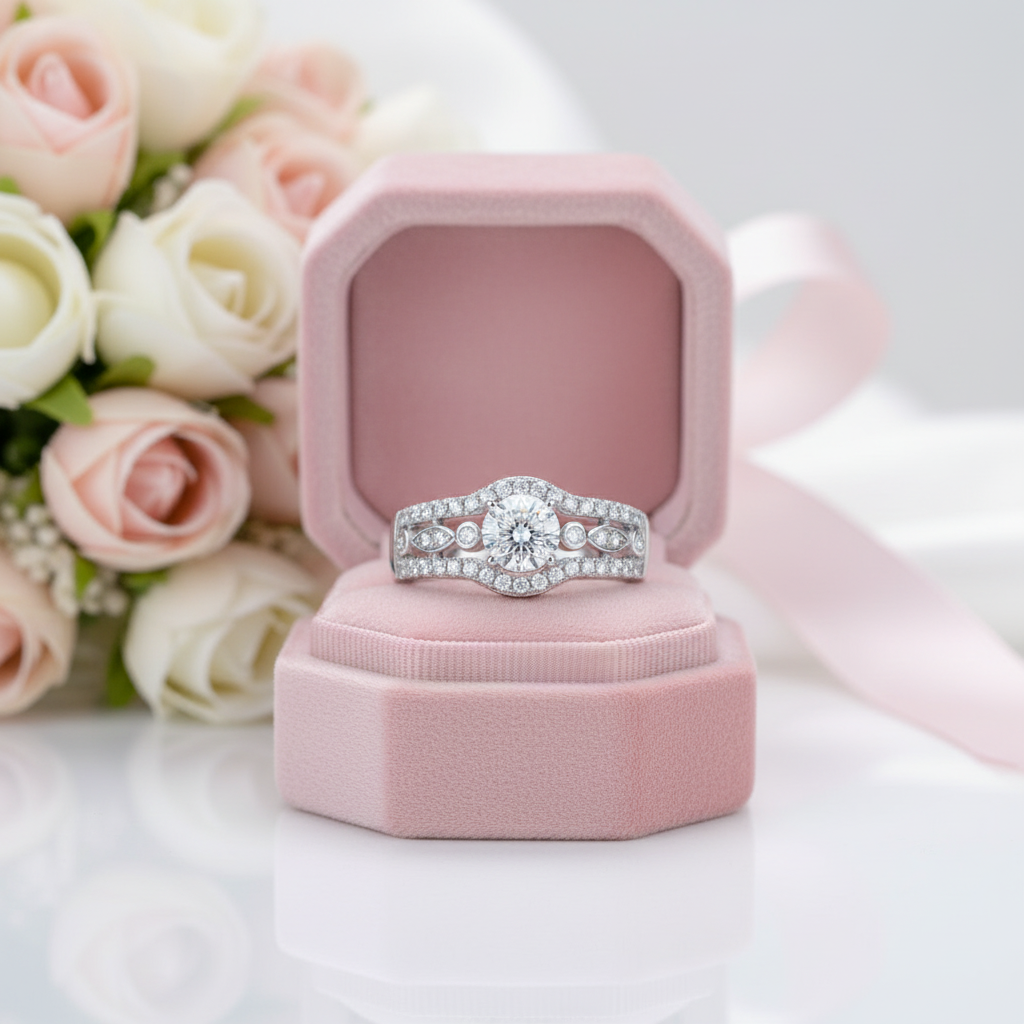 0.8 Ct Round Cut Diamond Option Engagement Ring-Black Diamonds New York