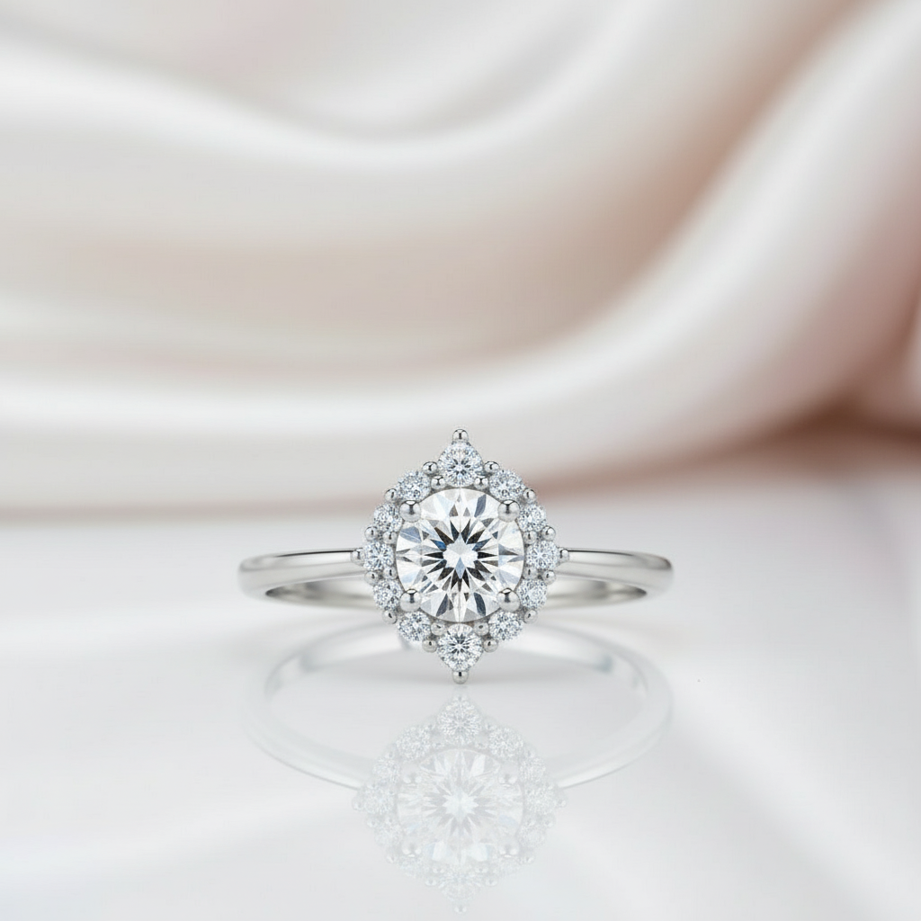 0.8 Ct Round Cut Diamond Halo Engagement Ring-Black Diamonds New York