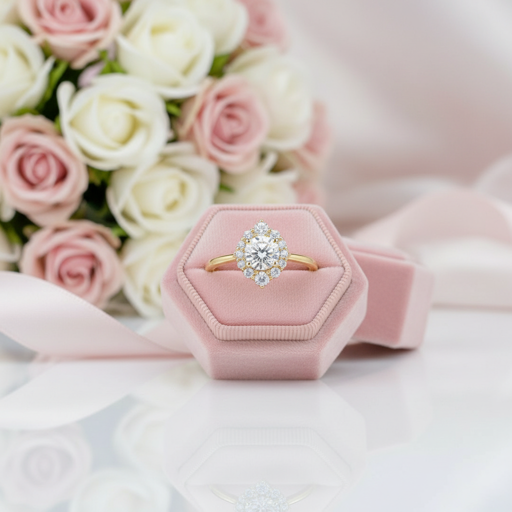 0.8 Ct Round Cut Diamond Halo Engagement Ring-Black Diamonds New York