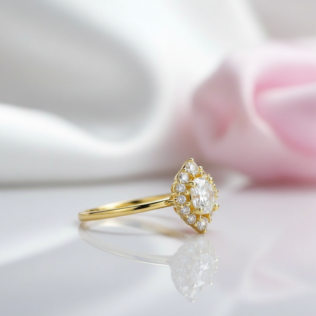 0.8 Ct Round Cut Diamond Halo Engagement Ring-Black Diamonds New York