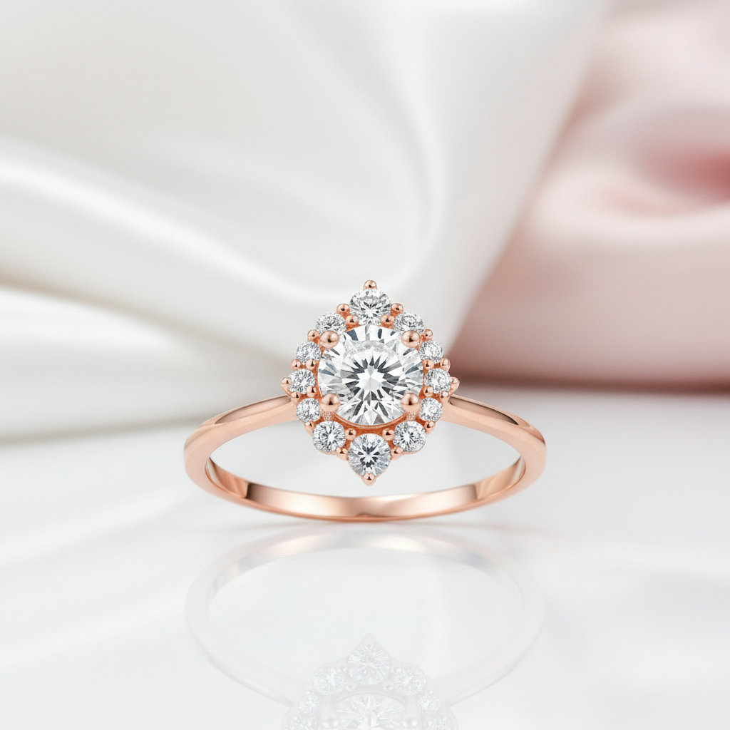 0.8 Ct Round Cut Diamond Halo Engagement Ring-Black Diamonds New York