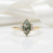 0.97 ctw Marquise Cut Art Deco Moss Agate Engagement Ring-Black Diamonds New York