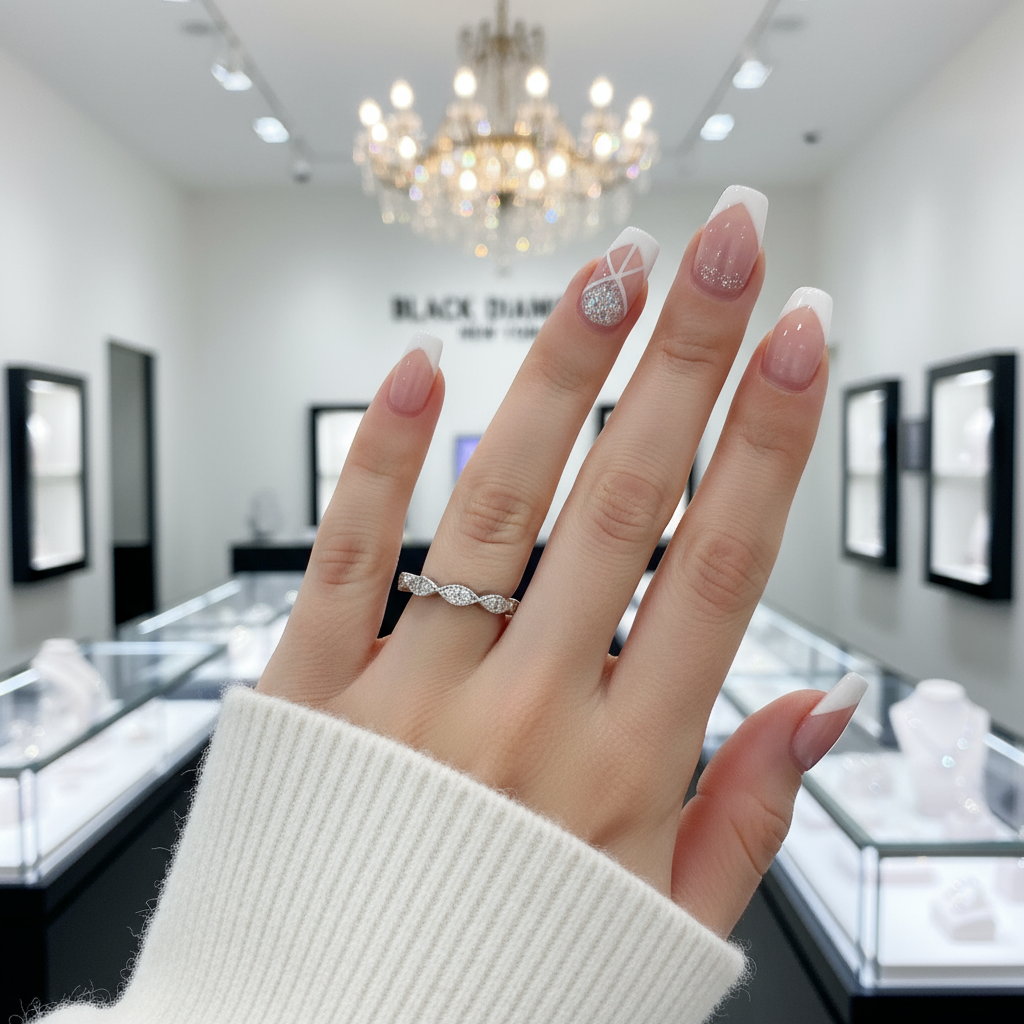 1.2mm Half Eternity Art Deco Diamond Ring-Black Diamonds New York