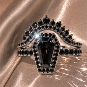 Best Love Rings- Rare Coffin Cut Diamond Option 14k Gold Gothic Ring Set-Black Diamonds New York