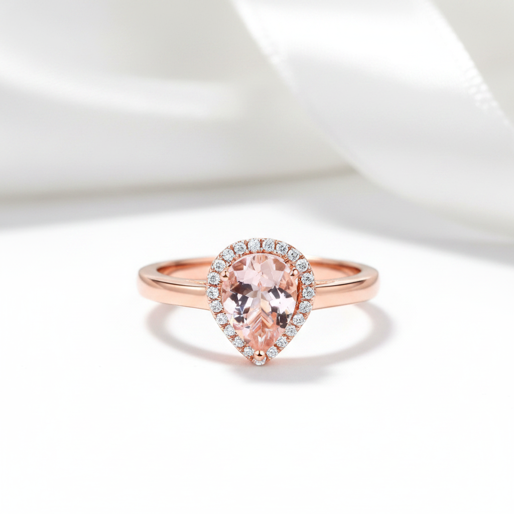 0.11 CT Diamond Option 14k Rose Gold Peach Morganite Ring-Black Diamonds New York