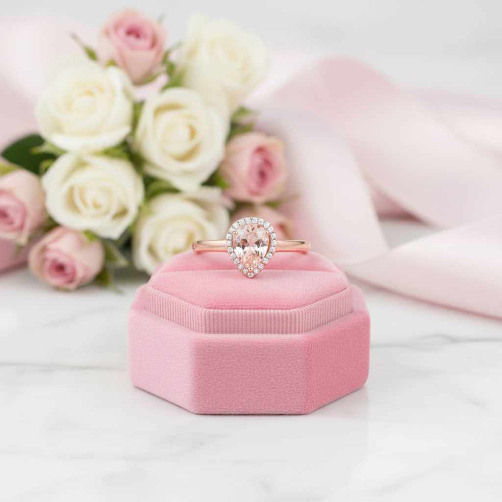 0.11 CT Diamond Option 14k Rose Gold Peach Morganite Ring-Black Diamonds New York