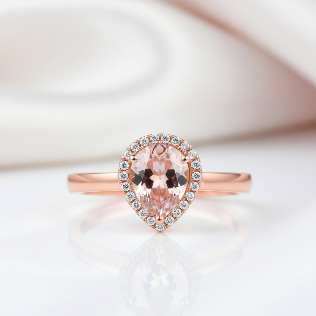 0.11 CT Diamond Option 14k Rose Gold Peach Morganite Ring-Black Diamonds New York