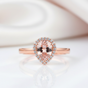 0.11 CT Diamond Option 14k Rose Gold Peach Morganite Ring-Black Diamonds New York