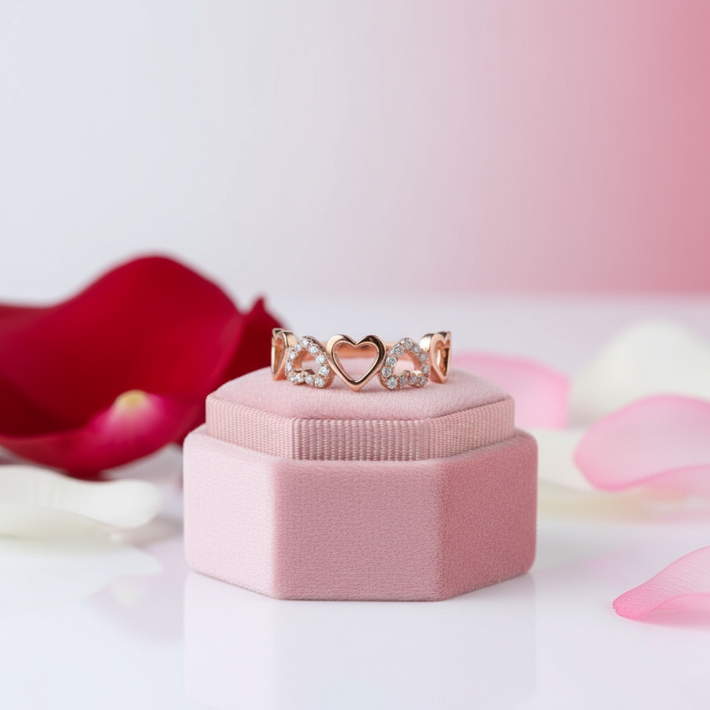 0.12ct Natural Diamond 14k Rose Gold Heart Ring-Black Diamonds New York