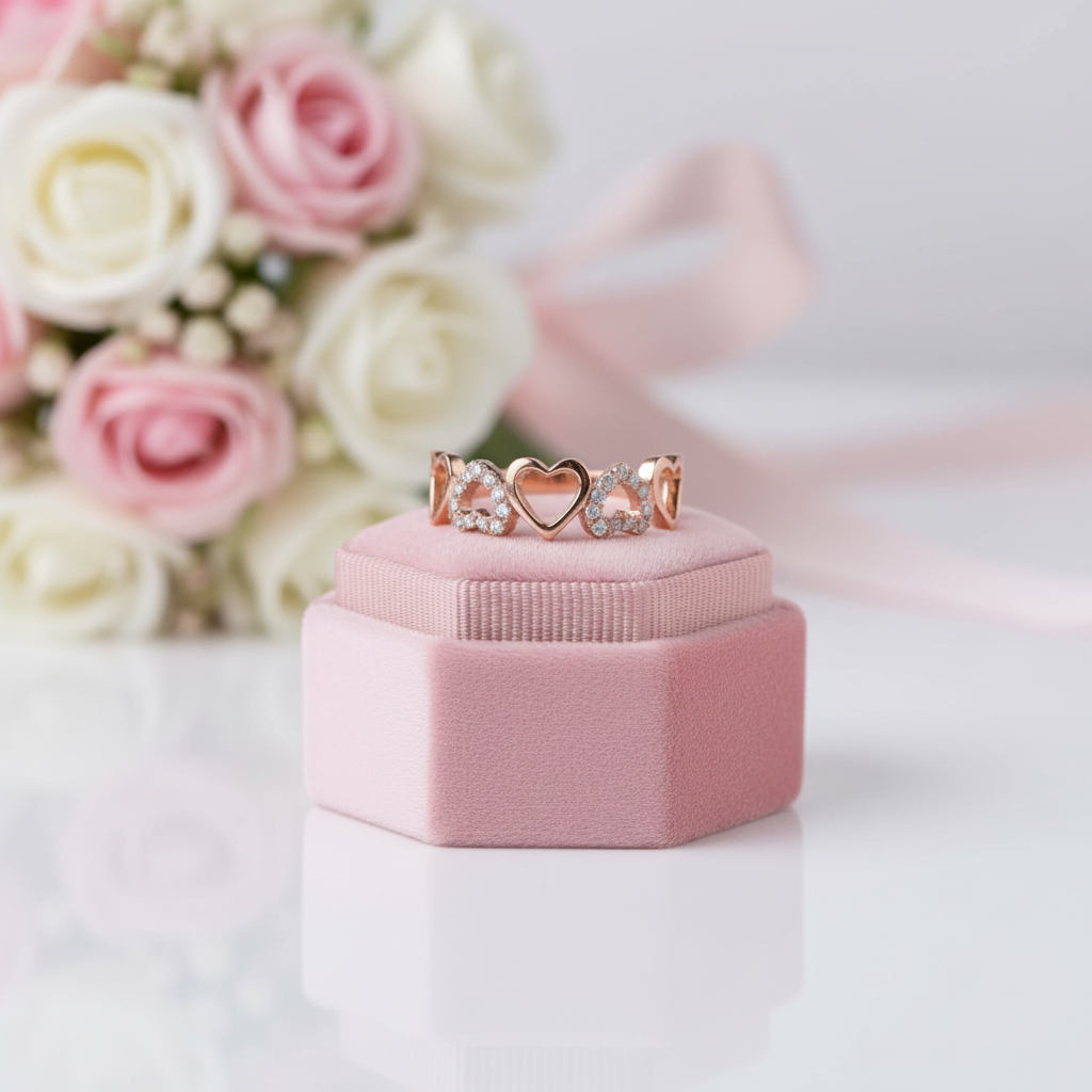 0.12ct Diamond Option 14k Rose Gold Heart Ring-Black Diamonds New York