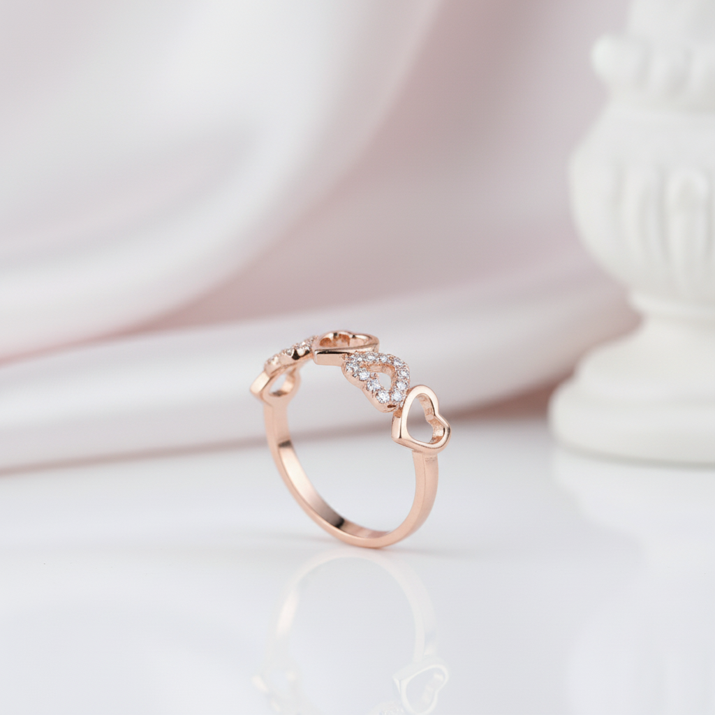 0.12ct Diamond Option 14k Rose Gold Heart Ring-Black Diamonds New York