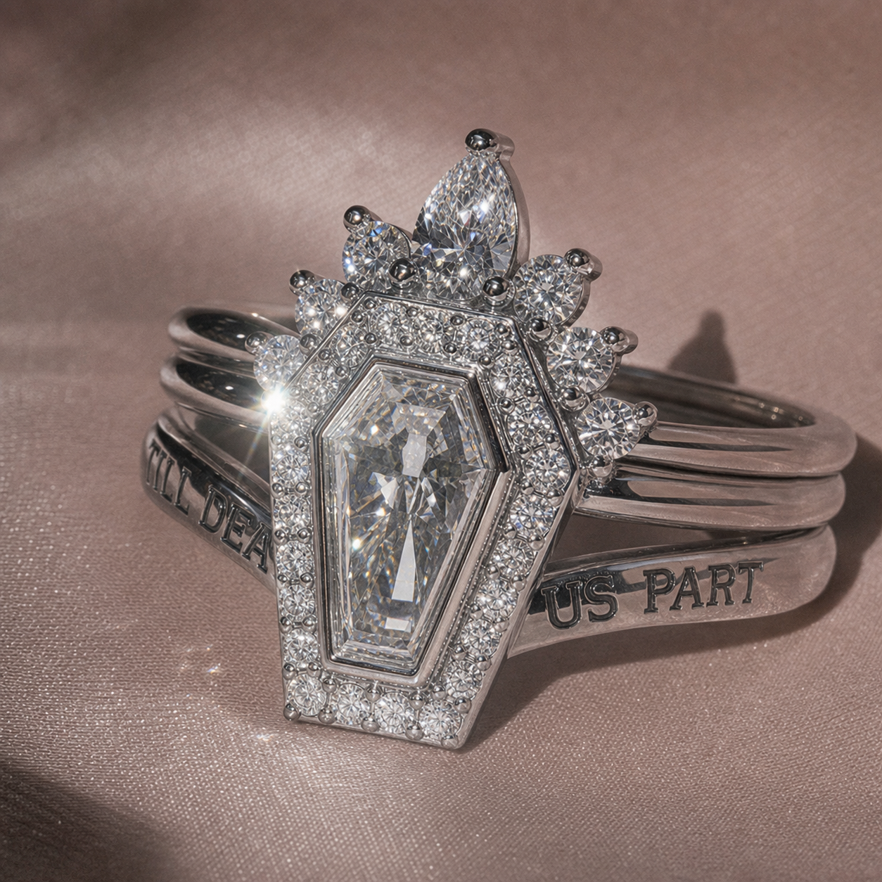 Until Death Ring Coffin Shape Diamond Wedding Rings-Black Diamonds New York