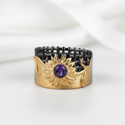 0.28Ct Amethyst Gemstones Chrysanthemum Ring-Black Diamonds New York