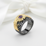 0.28Ct Amethyst Gemstones Chrysanthemum Ring-Black Diamonds New York