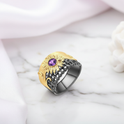 0.28Ct Amethyst Gemstones Chrysanthemum Ring-Black Diamonds New York