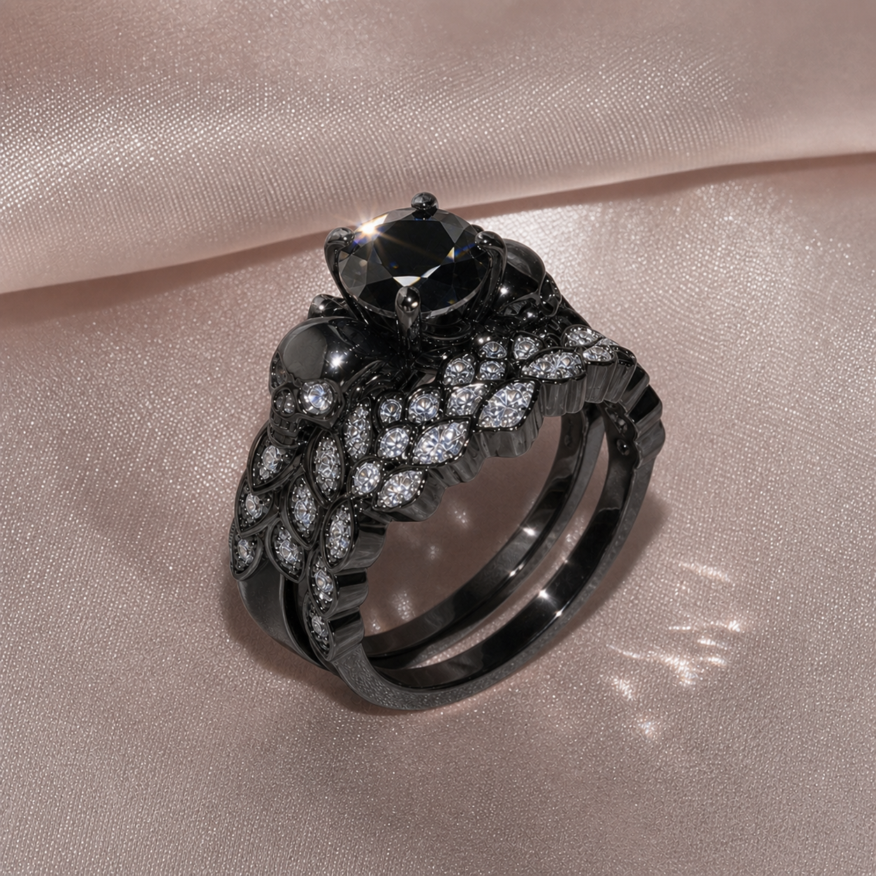 You're My Forever- 1.25 Carat Round Cut Diamond Option Skulls Promise Ring Set-Black Diamonds New York
