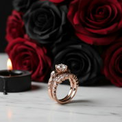 You're My Forever- 1.25 Carat Round Cut Diamond Option Skulls Promise Ring Set-Black Diamonds New York