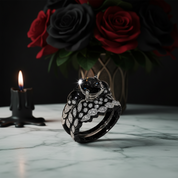 You're My Forever- 1.25 Carat Round Cut Diamond Option Skulls Promise Ring Set-Black Diamonds New York