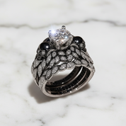 You're My Forever- 1.25 Carat Round Cut Diamond Option Skulls Promise Ring Set-Black Diamonds New York