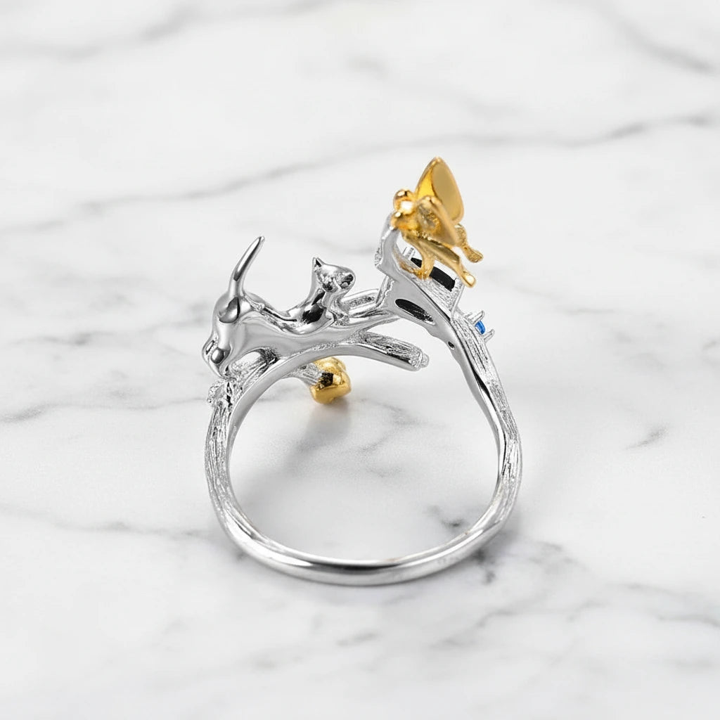0.30Ct Blue Sapphire Cat & Cupid Adjustable Rings-Black Diamonds New York