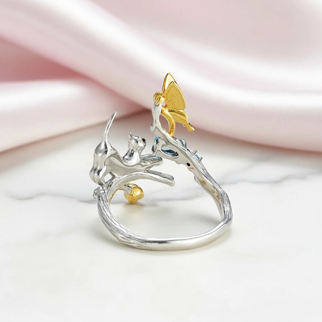 0.30Ct Blue Sapphire Cat & Cupid Adjustable Rings-Black Diamonds New York
