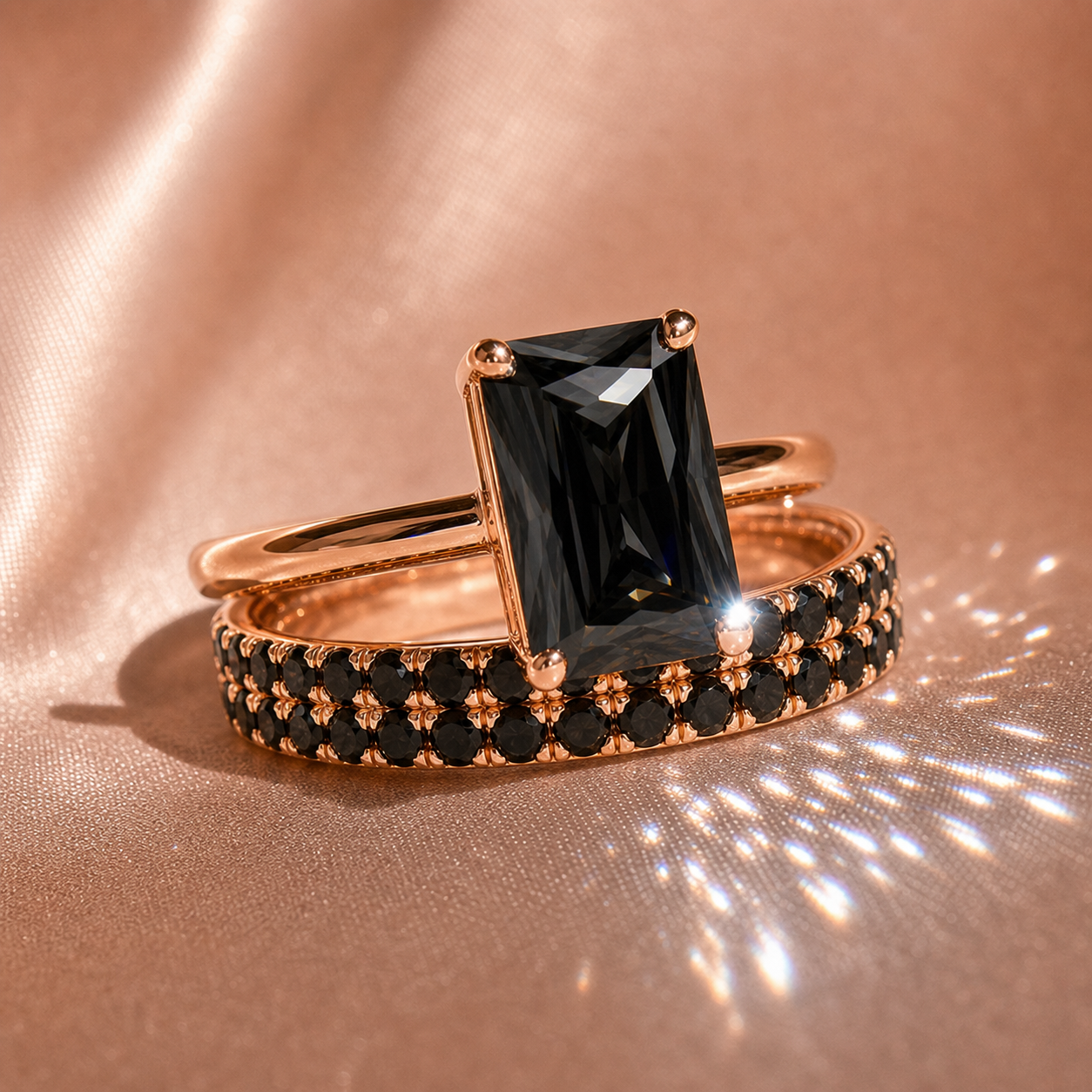 3 Carat Radiant Cut Lab Grown Diamond Ring Set in 14K Gold-Black Diamonds New York