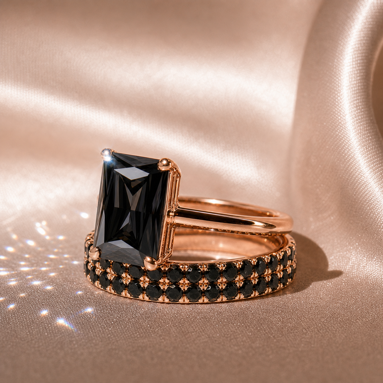 3 Carat Radiant Cut Lab Grown Diamond Ring Set in 14K Gold-Black Diamonds New York