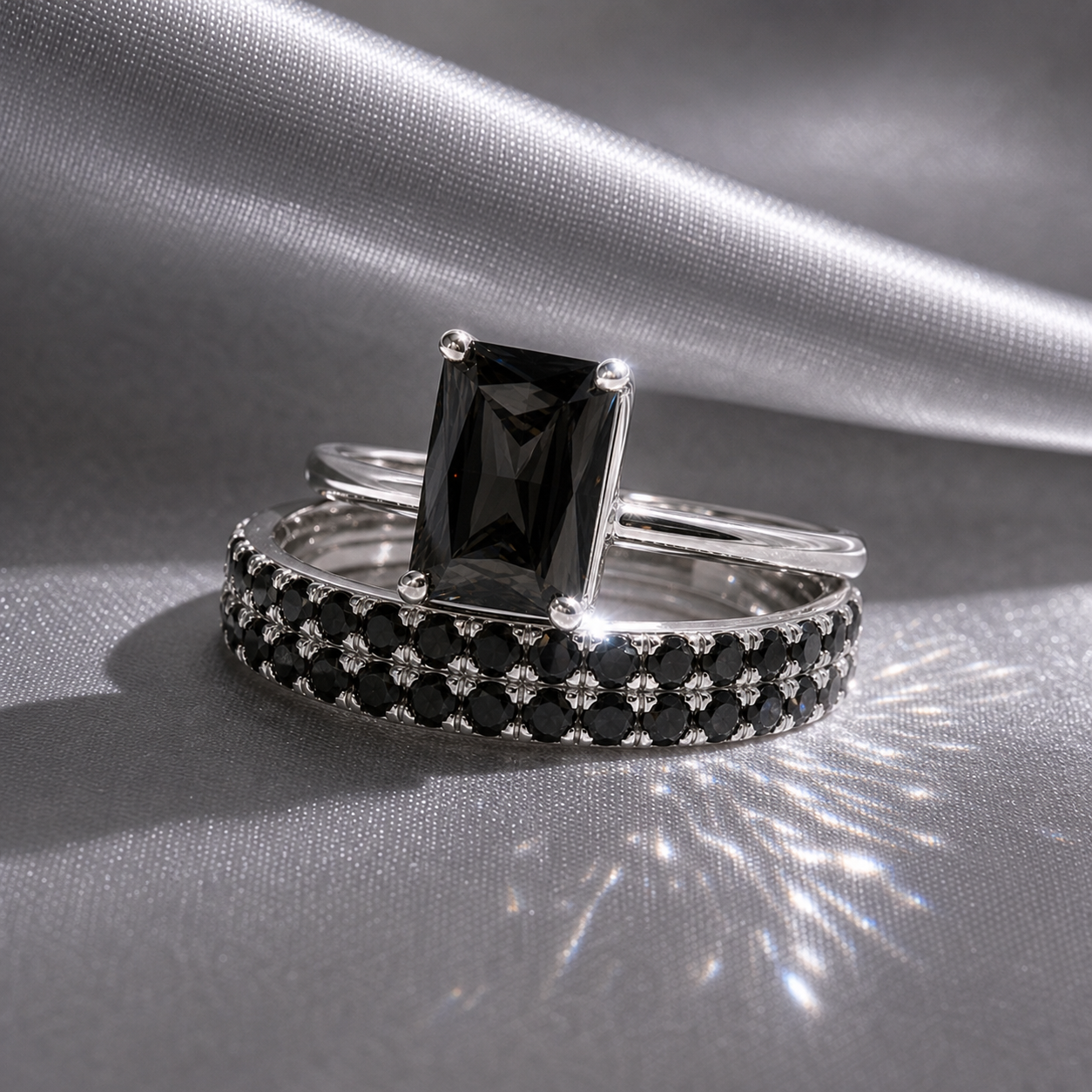 3 Carat Radiant Cut Lab Grown Diamond Ring Set in 14K Gold-Black Diamonds New York