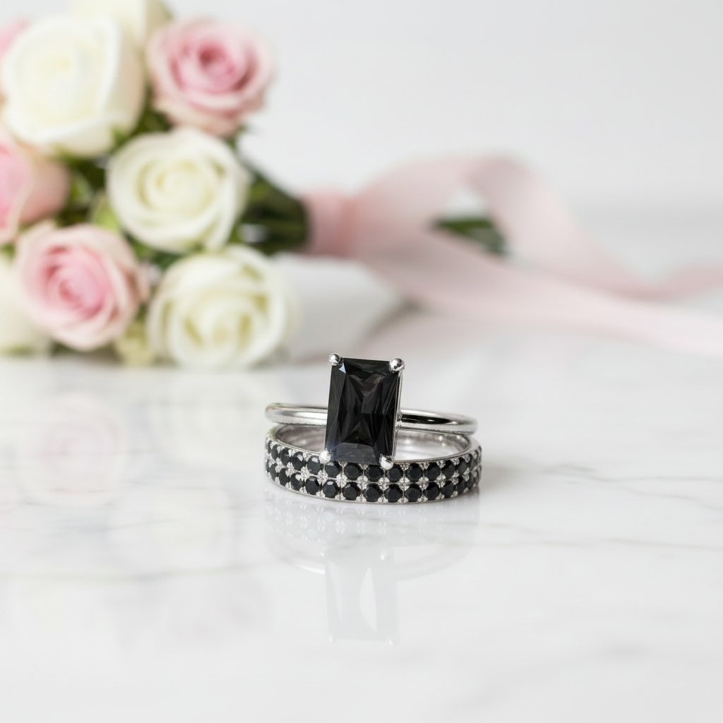 3 Carat Radiant Cut Lab Grown Diamond Ring Set in 14K Gold-Black Diamonds New York