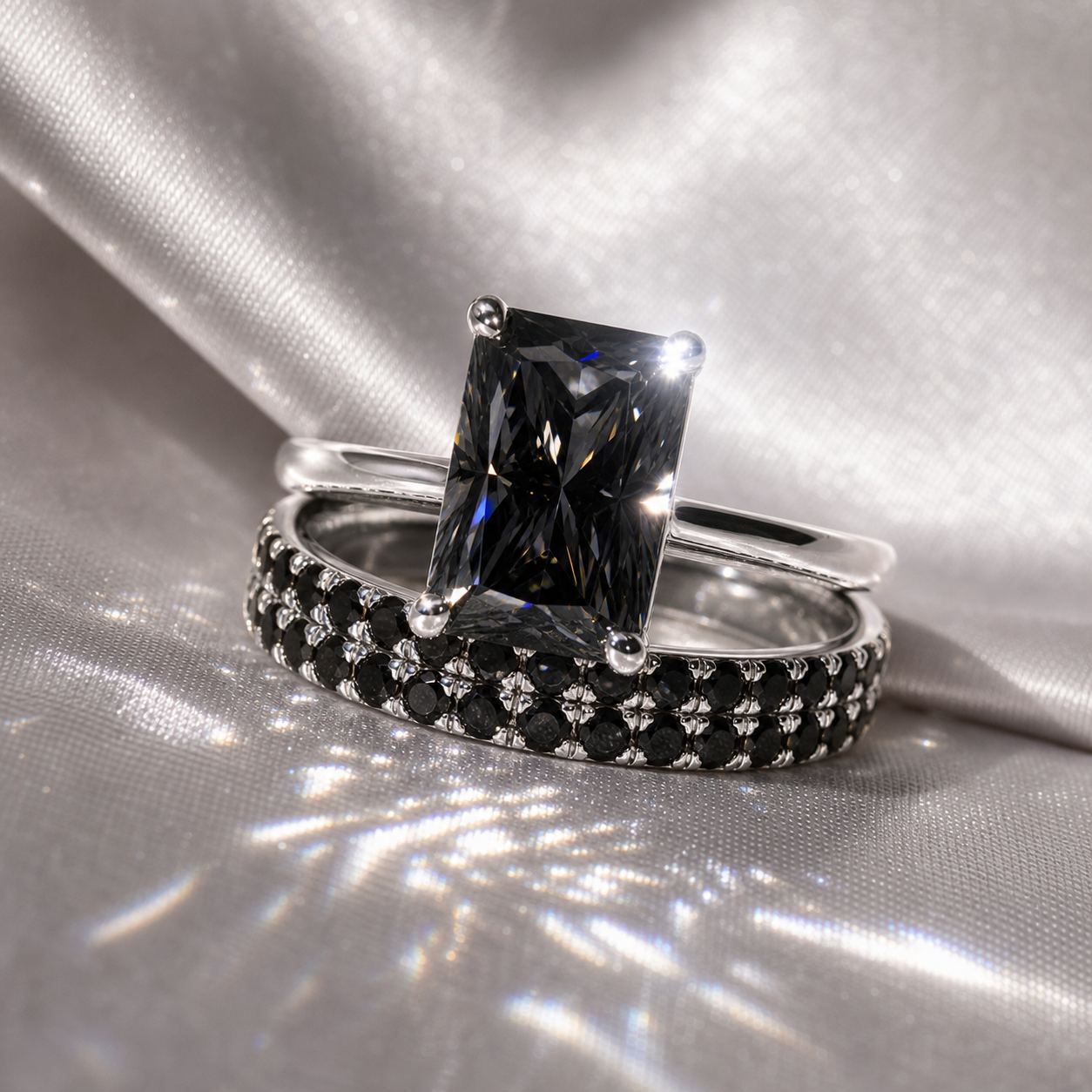 3 Carat Radiant Cut Lab Grown Diamond Ring Set in 14K Gold-Black Diamonds New York