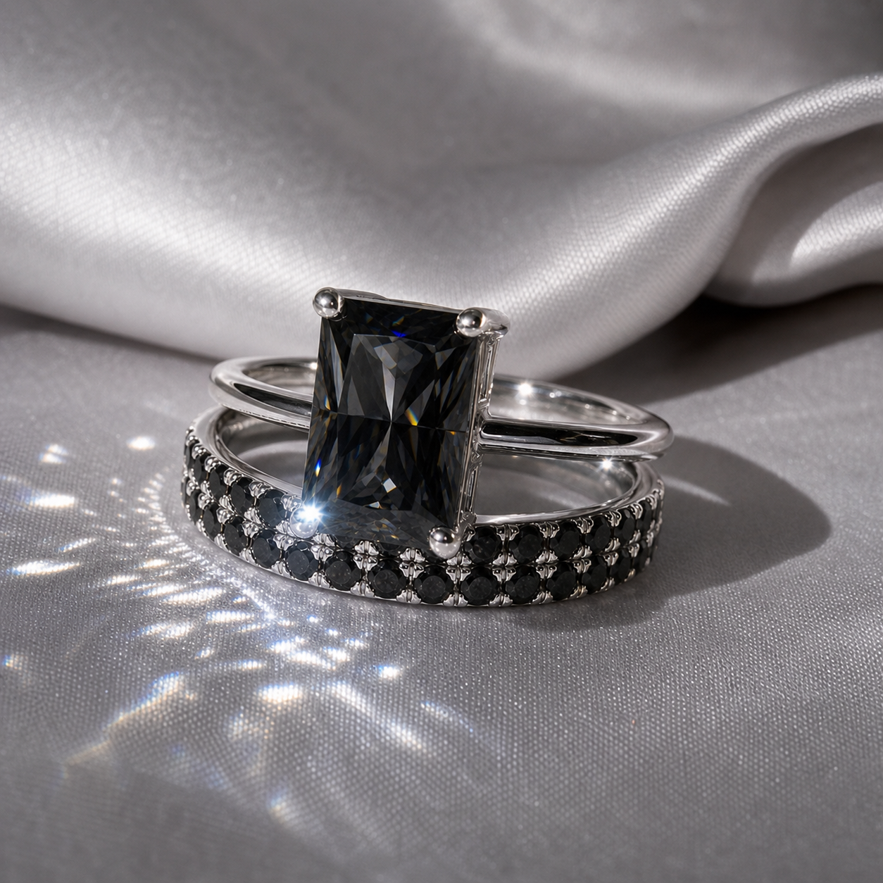 3 Carat Radiant Cut Lab Grown Diamond Ring Set in 14K Gold-Black Diamonds New York