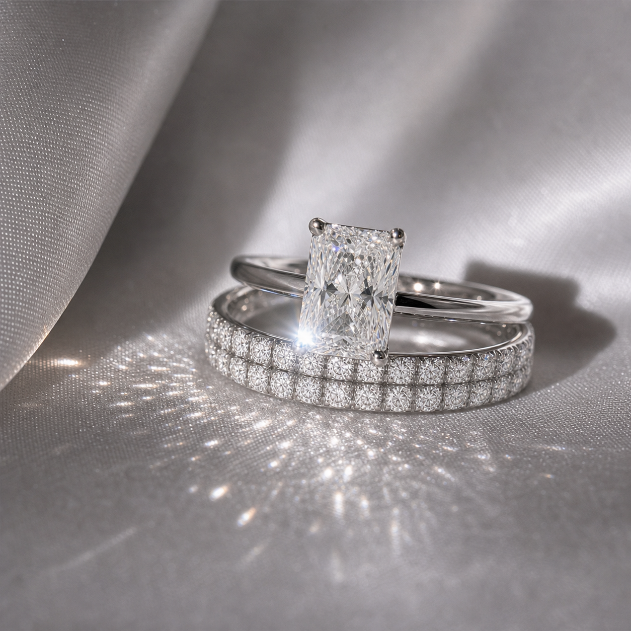 3 Carat Radiant Cut Lab Grown Diamond Ring Set in 14K Gold-Black Diamonds New York