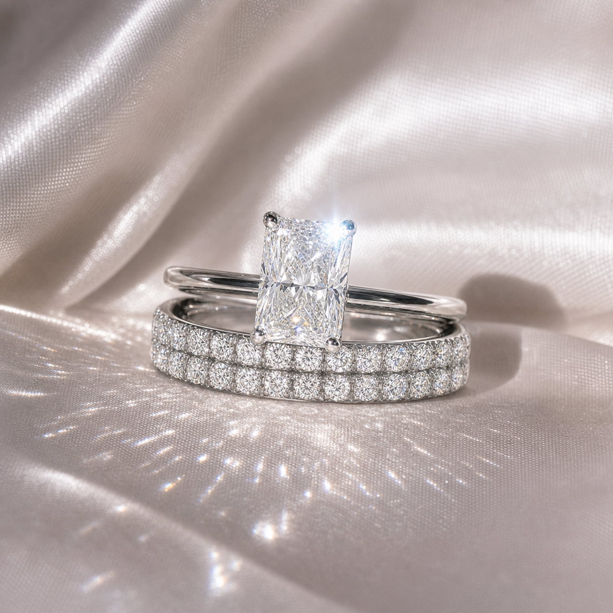 3 Carat Radiant Cut Lab Grown Diamond Ring Set in 14K Gold-Black Diamonds New York