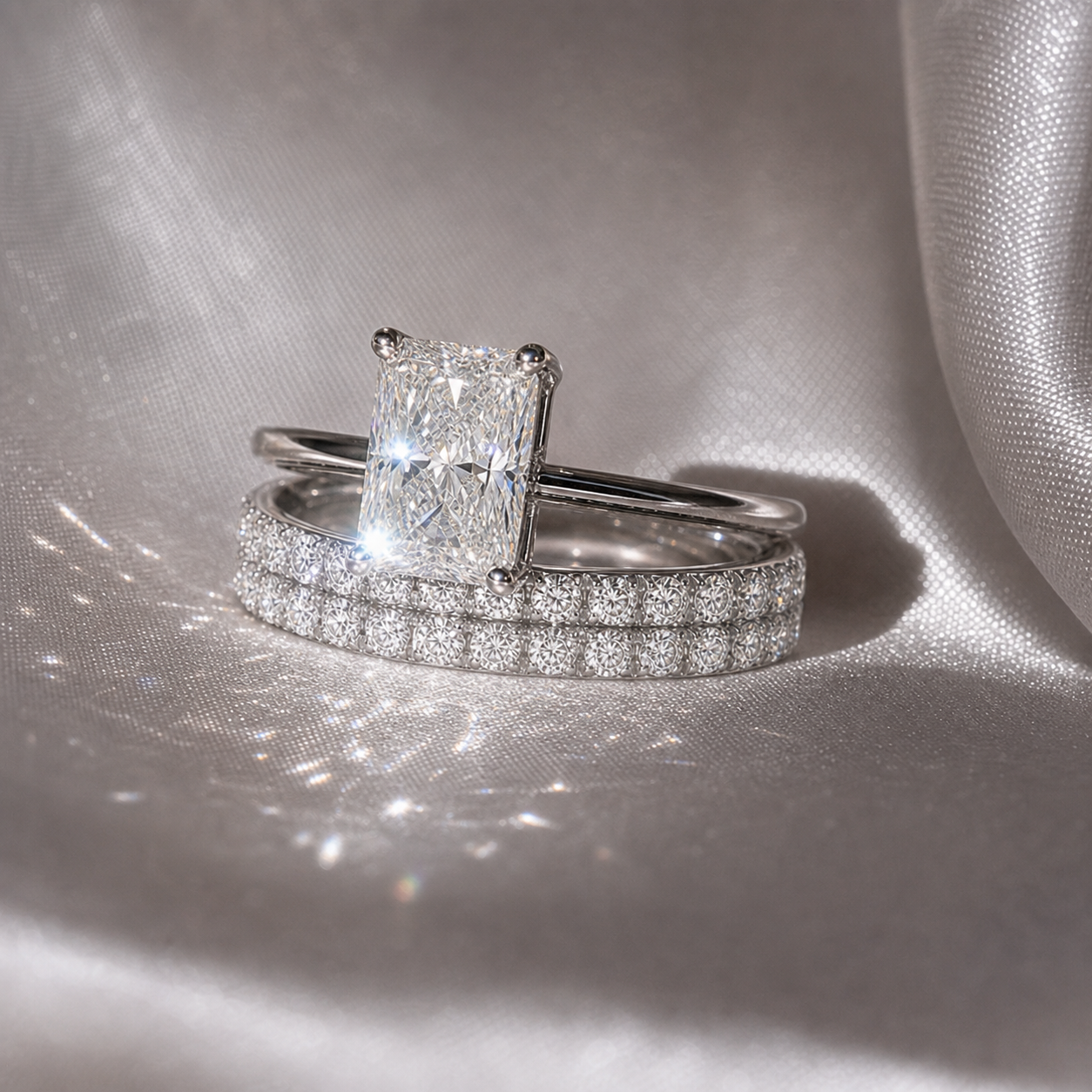 3 Carat Radiant Cut Lab Grown Diamond Ring Set in 14K Gold-Black Diamonds New York