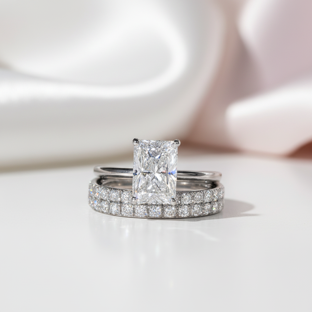 3 Carat Radiant Cut Lab Grown Diamond Ring Set in 14K Gold-Black Diamonds New York