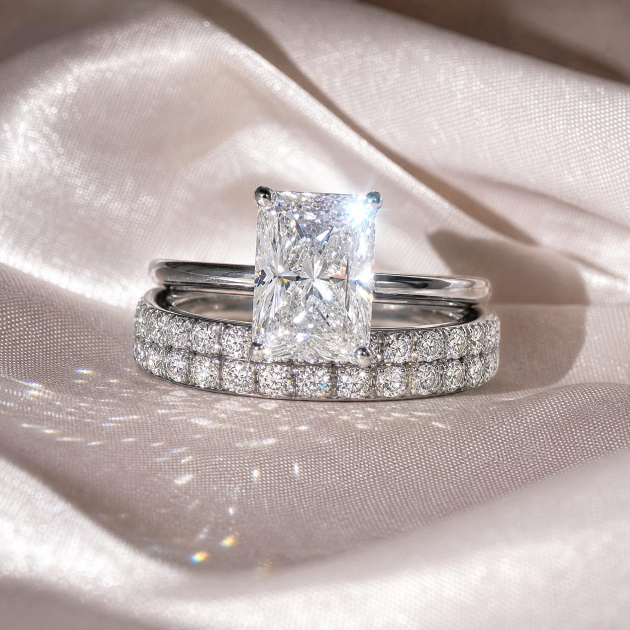 3 Carat Radiant Cut Lab Grown Diamond Ring Set in 14K Gold-Black Diamonds New York