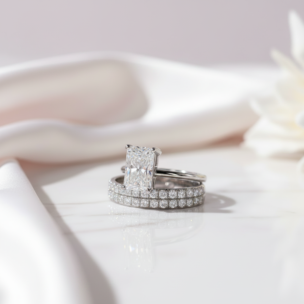 3 Carat Radiant Cut Lab Grown Diamond Ring Set in 14K Gold-Black Diamonds New York