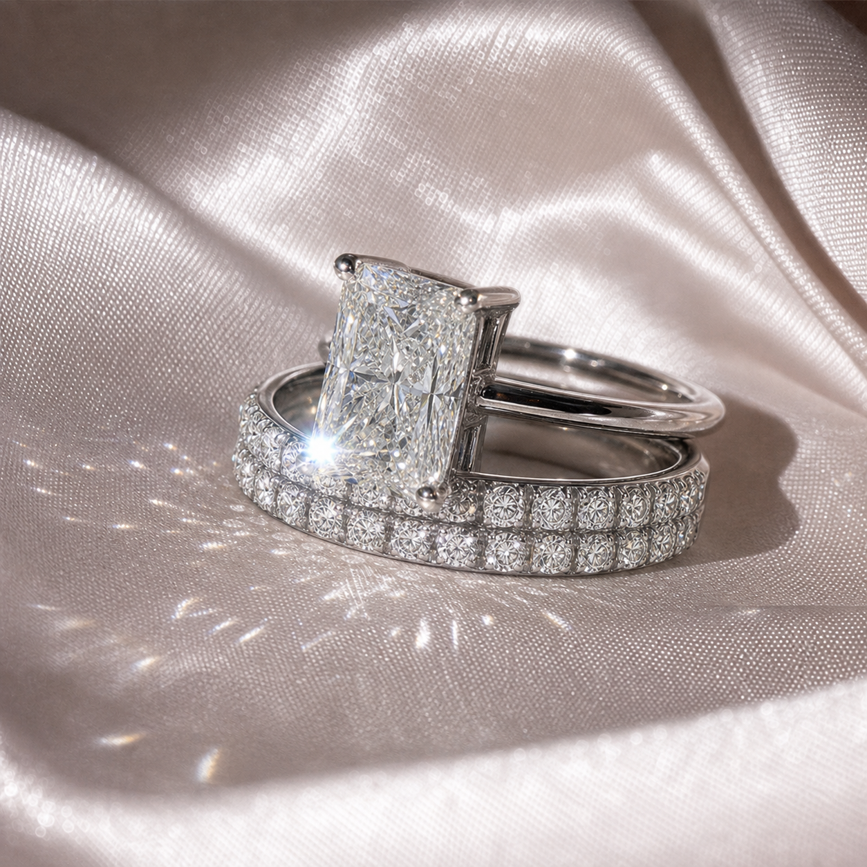 3 Carat Radiant Cut Lab Grown Diamond Ring Set in 14K Gold-Black Diamonds New York