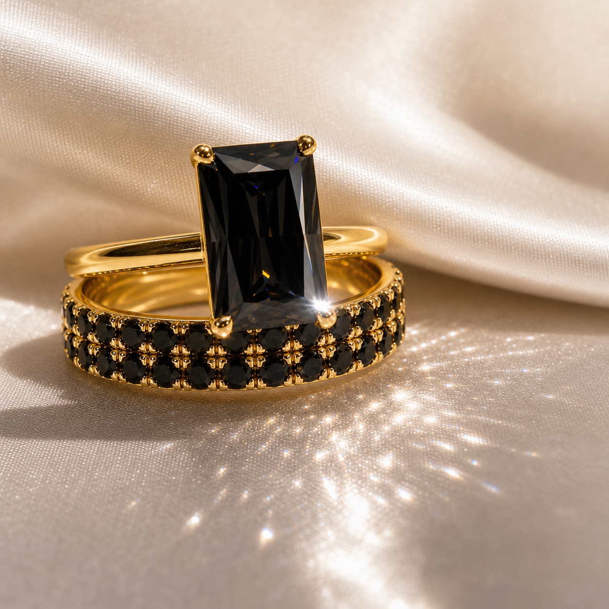 3 Carat Radiant Cut Lab Grown Diamond Ring Set in 14K Gold-Black Diamonds New York