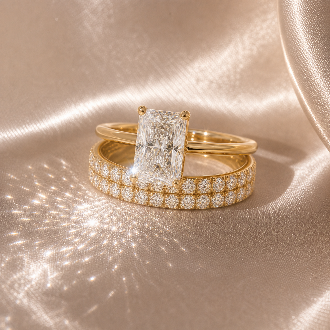 3 Carat Radiant Cut Lab Grown Diamond Ring Set in 14K Gold-Black Diamonds New York