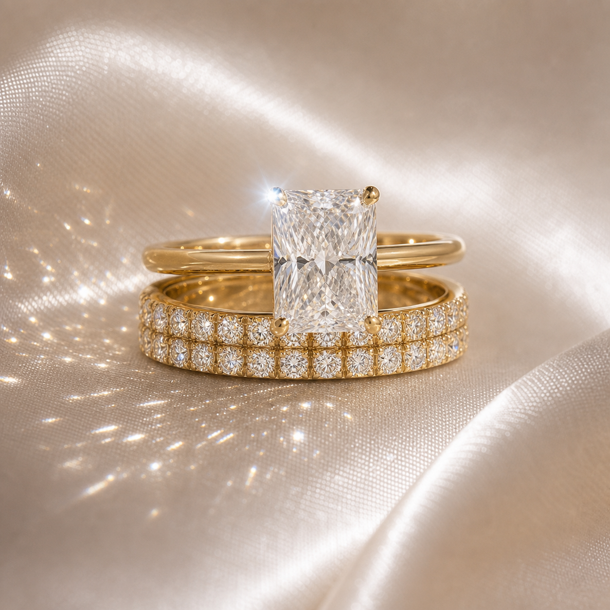 3 Carat Radiant Cut Lab Grown Diamond Ring Set in 14K Gold-Black Diamonds New York