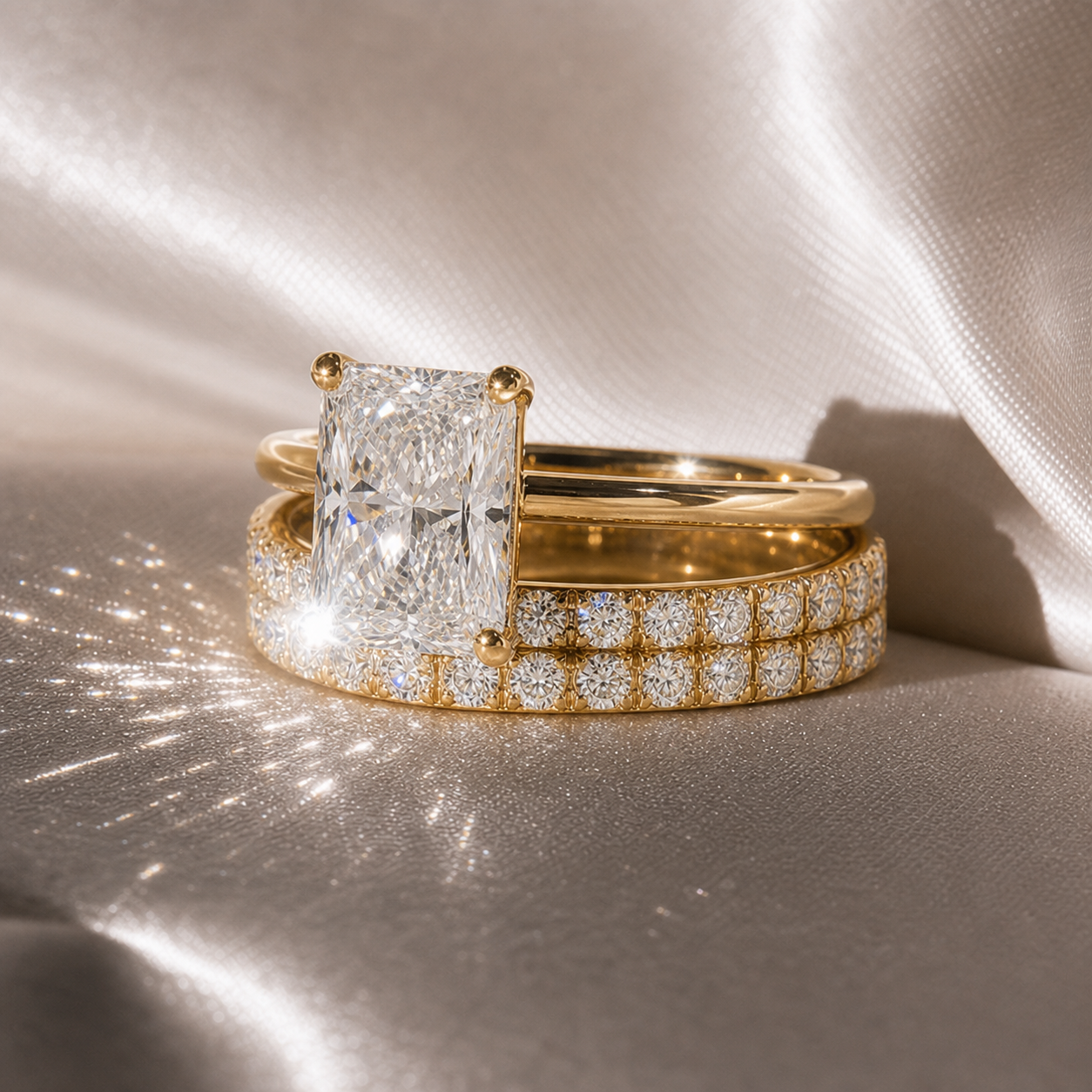 3 Carat Radiant Cut Lab Grown Diamond Ring Set in 14K Gold-Black Diamonds New York